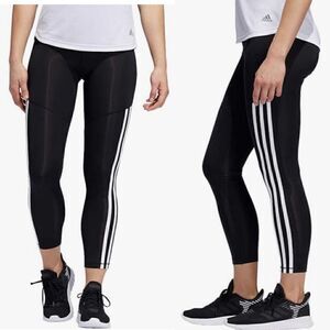 Adidas Black White 3 Stripe 7/8 Tights Medium